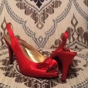 Red satin heels